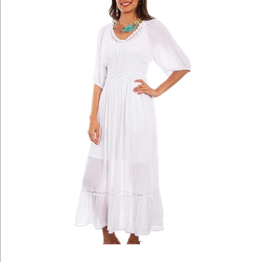 White maxi dress with ruffles